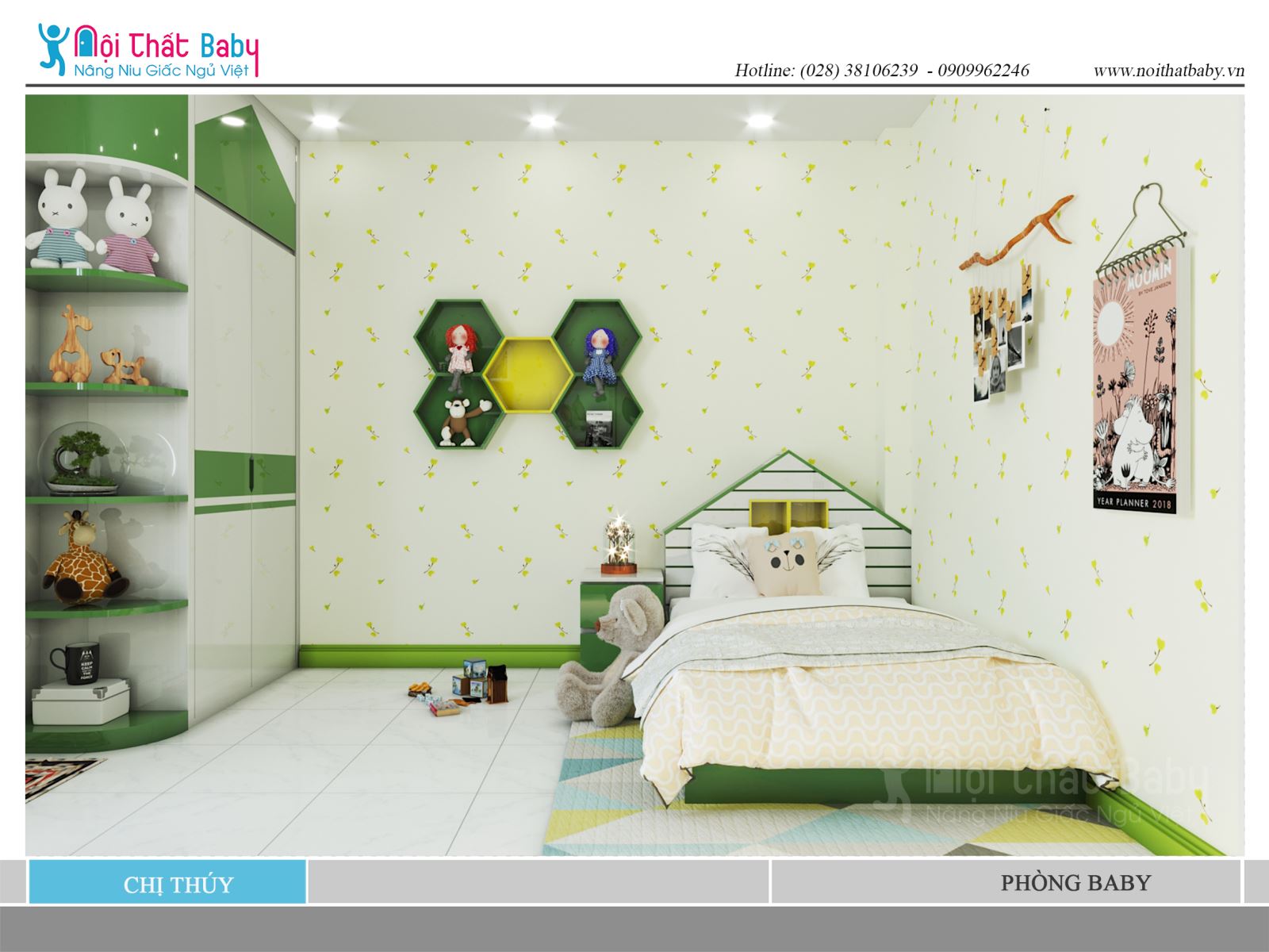 Phòng ngủ xanh lá đẹp cho bé